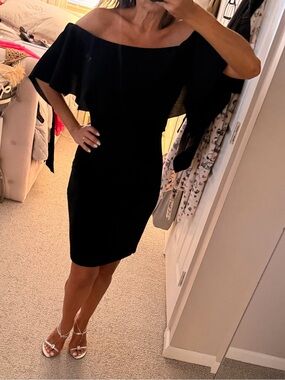 Reiss Black One-Shoulder Cape Dress
